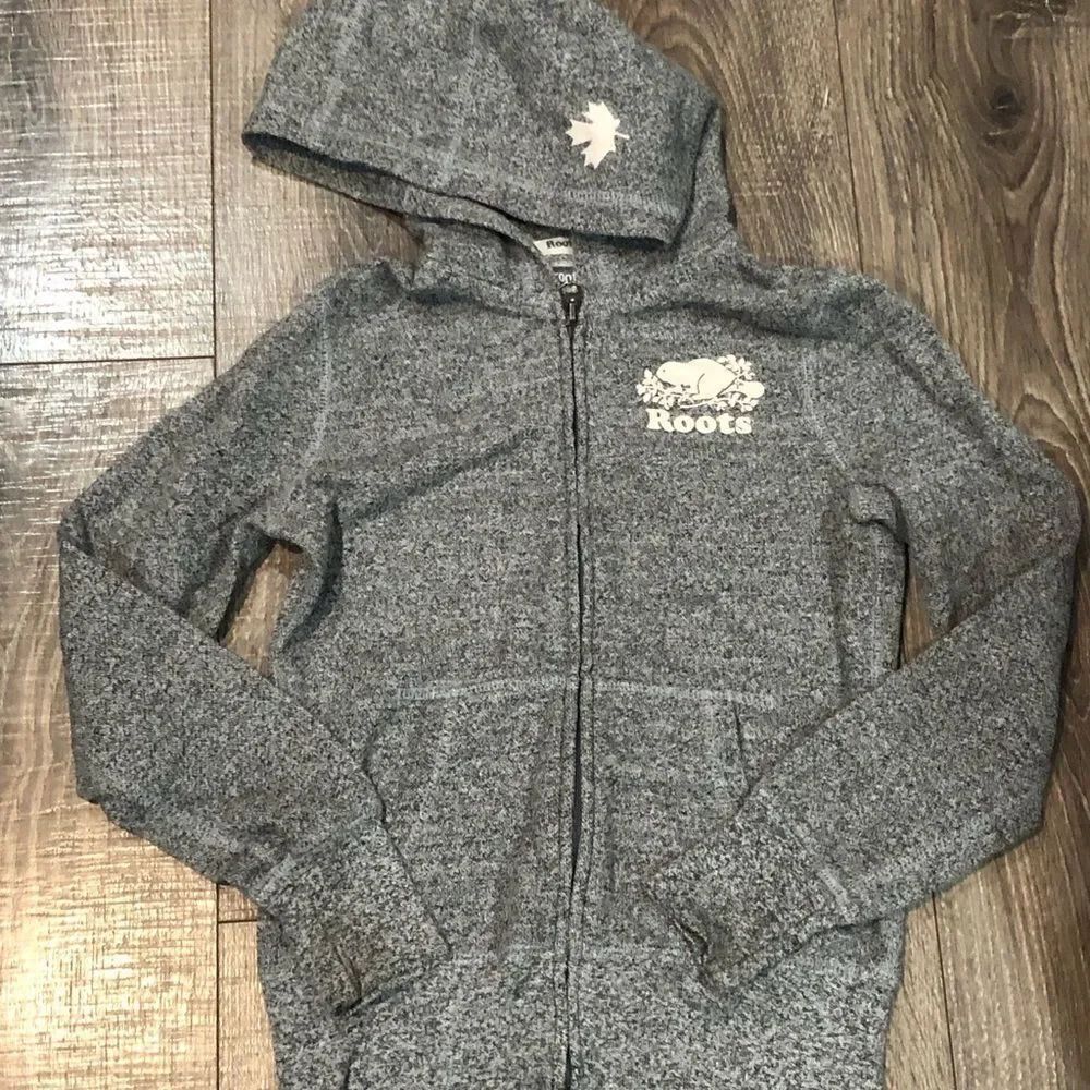 Girls Roots Jacket Size L Kids Charcoal Zip-Up Hoodie